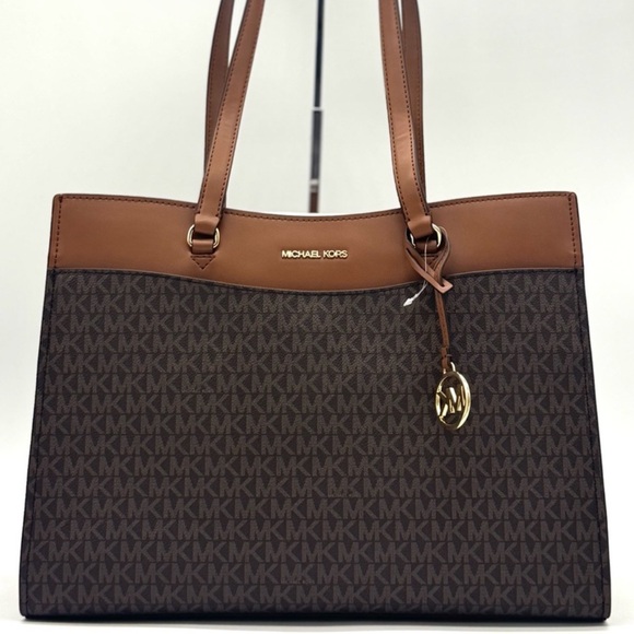 Michael Kors Jet Set Large Signature Logo Tote Bag Brown